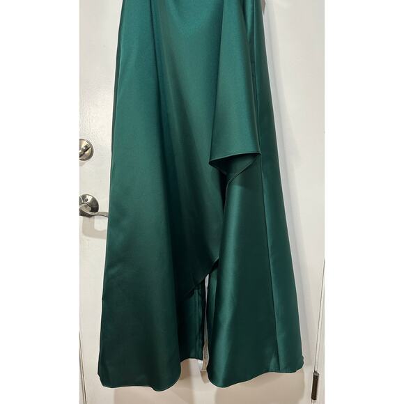 Alfred Sung Strapless Satin Gown Draped Skirt Front Slit Hunter Green Size 4 NWT - Picture 5 of 15